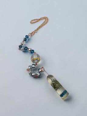 Handmade Blue Bottle Resin Car Charm with Blue & Silver Crystal Beads